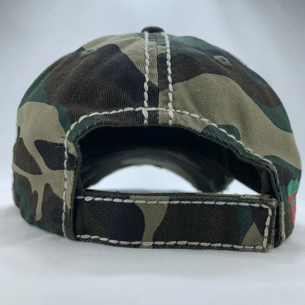 Merry Christmas Y'all! Santa Hat Ladies Camo Adjustable Distressed Baseball Cap